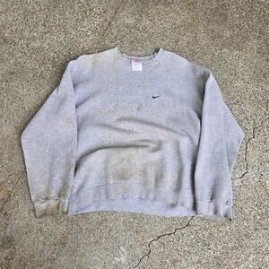 Vtg 90s NIKE Embroidered Swoosh Logo Earthtone Distressed Crewneck Sweatshirt L